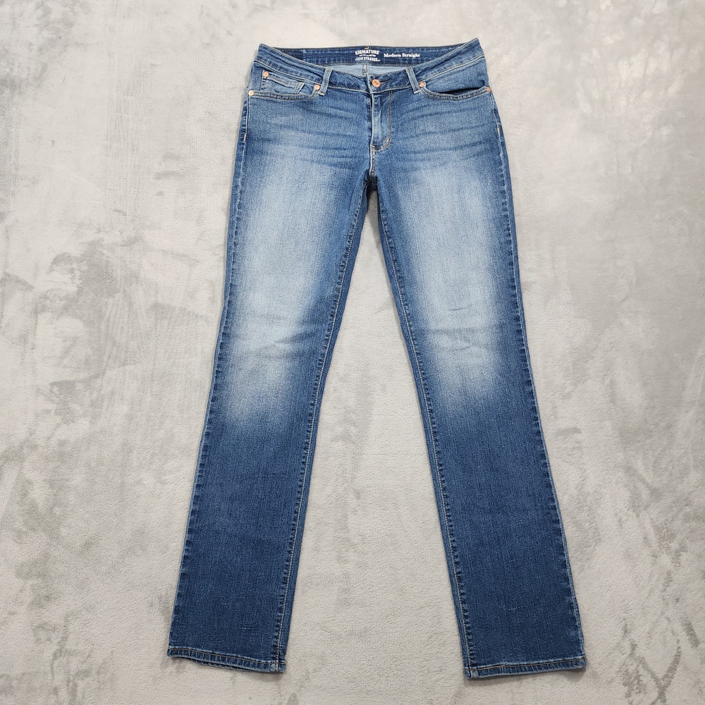 Signature Levi Strauss Jeans Womens 14 LONG Blue Mid Rise Modern Straight Denim